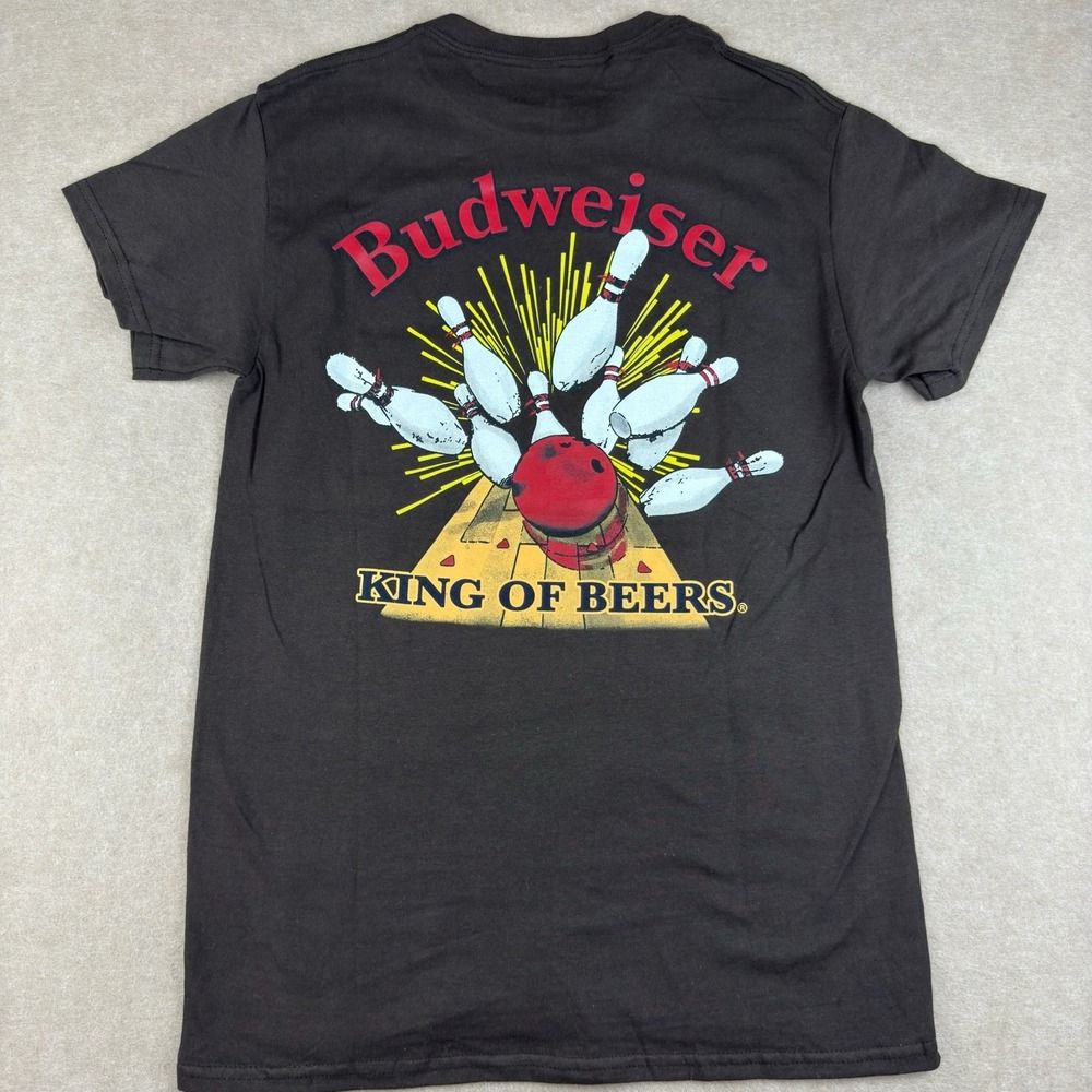 Budweiser Shirt Men S‎ Black Graphic Tee Bowling Strike King of Beers Brew City